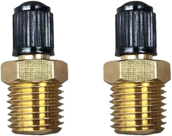 LHDOS محولات نفخ الهواء 2 قطعة، موصل نفخ الإطارات من النحاس مع صمام داخلي، 1/4" NPT (M) إلى صمام شرايدر القياسي (M)، مناسب لخرطوم الهواء المحمول للسيارة، ضاغط الهواء/المضخة (صمام داخلي) - Image 1